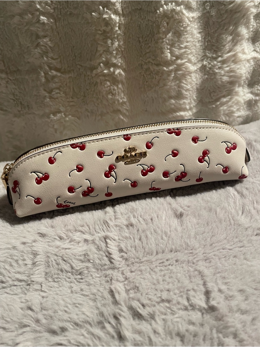Coach Cream and Red Cherry Print Pencil Case